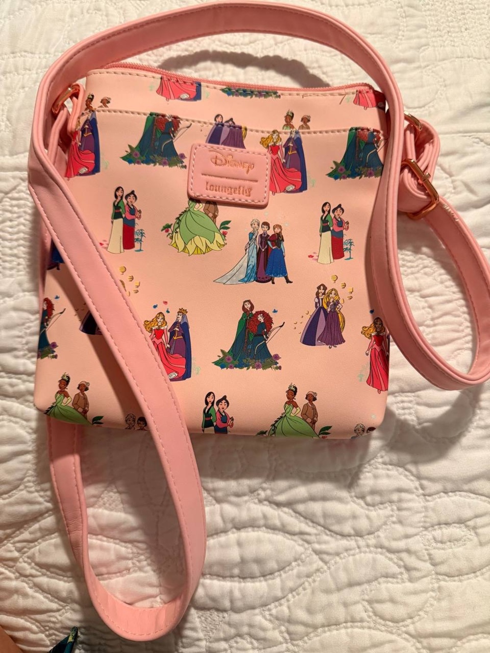 Loungefly Pink Disney Princess Pattern Crossbody Bag - Picture 2 of 2